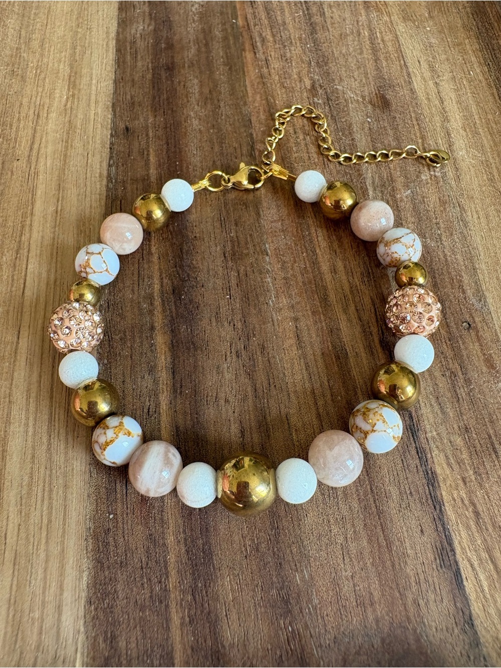 Handmade Elegant Beaded Bracelet with Sunstone and Quartz